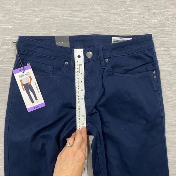 Buffalo David Bitton SAM Jeans Mens 30 x 32 Navy Blue Denim Slim Fit Straight - Picture 11 of 14